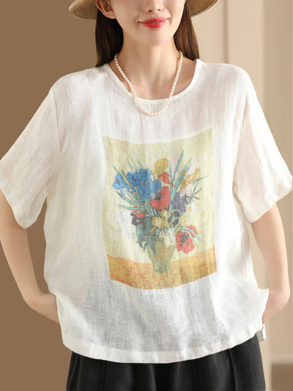 Pinty® | Women Summer Casual Flower Linen Pullover Shirt