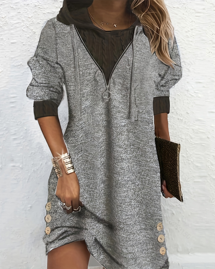 Contrast color hooded casual dress Gray 2023 f/w 23BF casual dresses Clothes Dresses spring