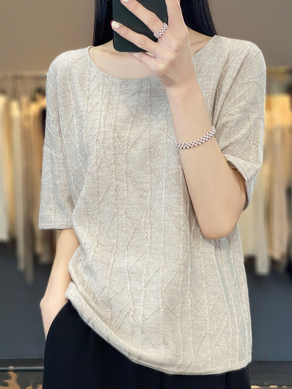 Nana® | Women Summer Solid Jacquard Loose Half-Sleeve Shirt