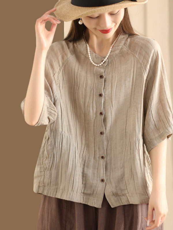 Sienna® | Women Summer Retro Solid Linen Button-up Shirt