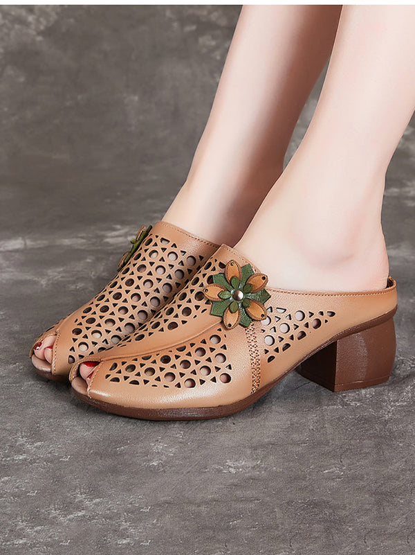 Kana® | Women Summer Artsy Leather Cutout Flower Spliced Sandals