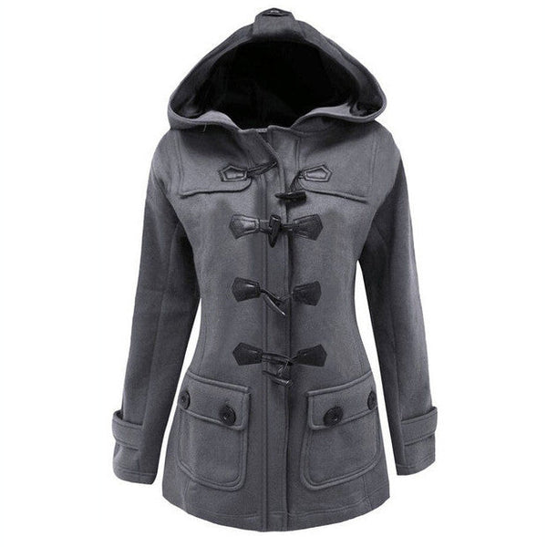 Button Pocket Long Warm Hooded Trench Coat - Meet Yours Fashion - 1