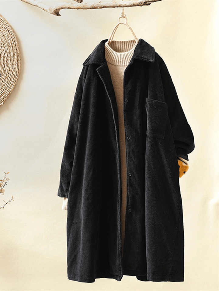 Corduroy Turn-Down Collar Long Sleeve Vintage Coats - MRSLM