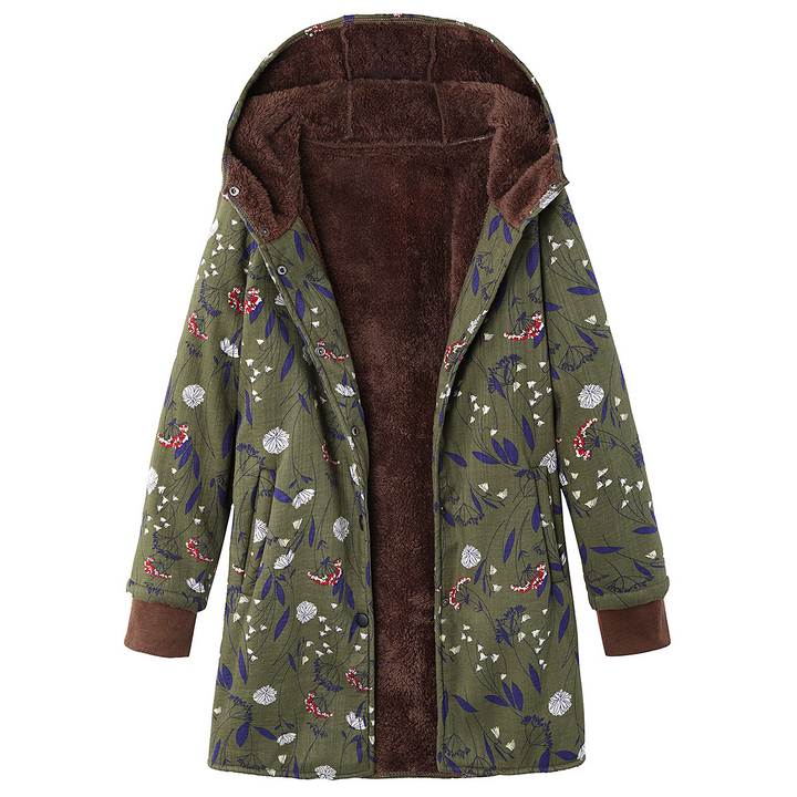 Floral Print Hooded Long Sleeve Pockets Vintage Jacket Coats - MRSLM