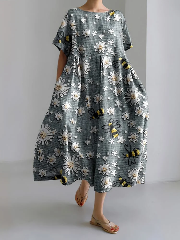 Susana® | Women's casual dress with bee print and floral lace