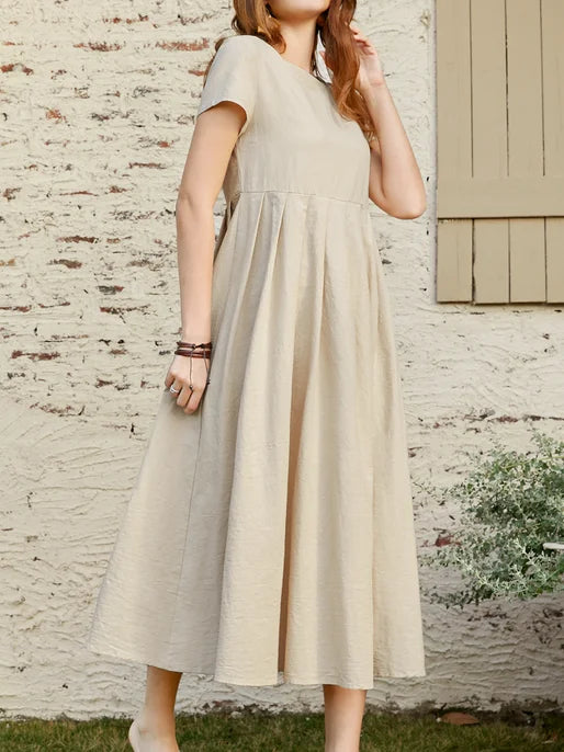 Alana® | Loose Cotton And Linen Casual Plain Dress