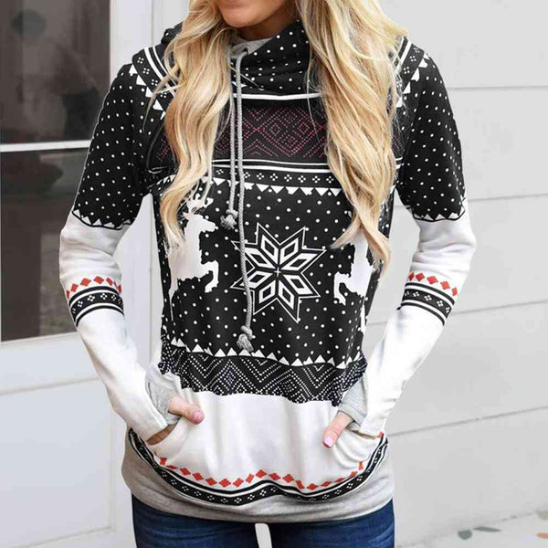 Reindeer & Snowflake Long Sleeve Hoodie with Pocket (5 Colors)  Krazy Heart Designs Boutique Wine S