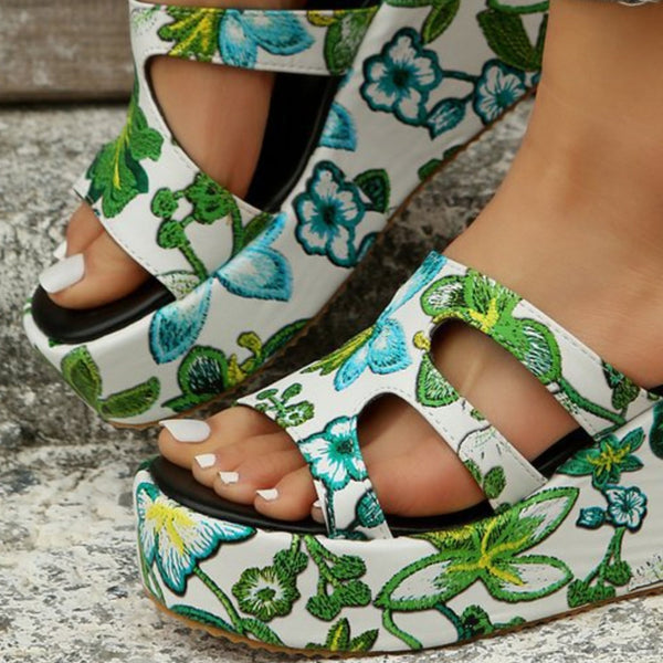 Evelyn® | Cutout Floral Peep Toe Sandals