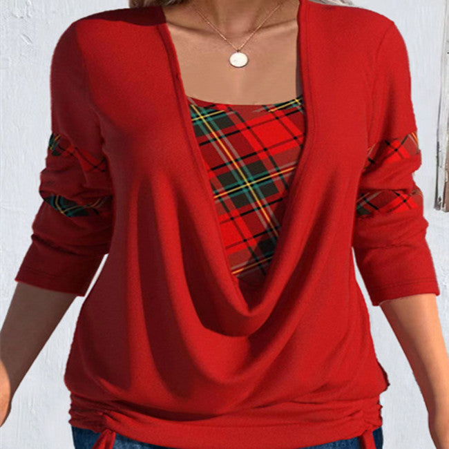 Women’s Christmas Long Sleeve Top with Drop Collar in 2 Colors S-5XL - Wazzi's Wear