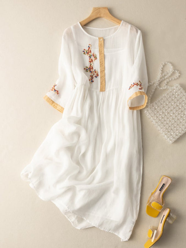 Zara® | Embroidered cotton and linen dress in ethnic style