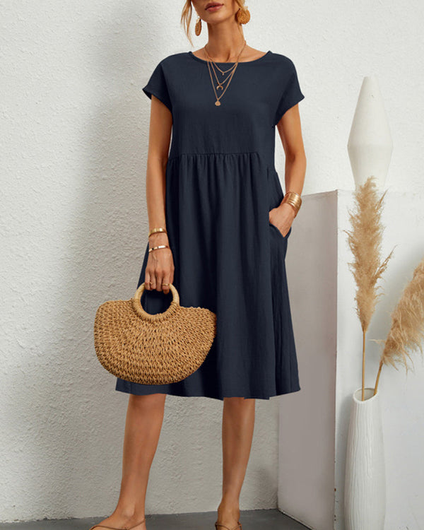 Meredith® | Comfortable midi dress with round neckline & pockets