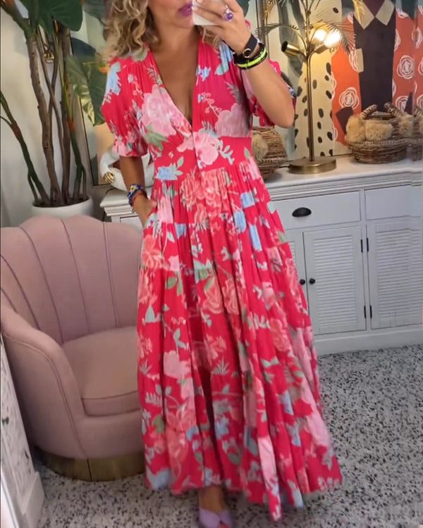 Olivia® | Summery maxi dress: deep V-neckline