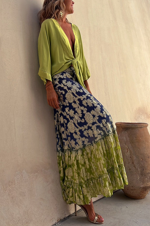 Olive® | Summer Harvest Golden Floral Gradient Elastic Waist Maxi Skirt