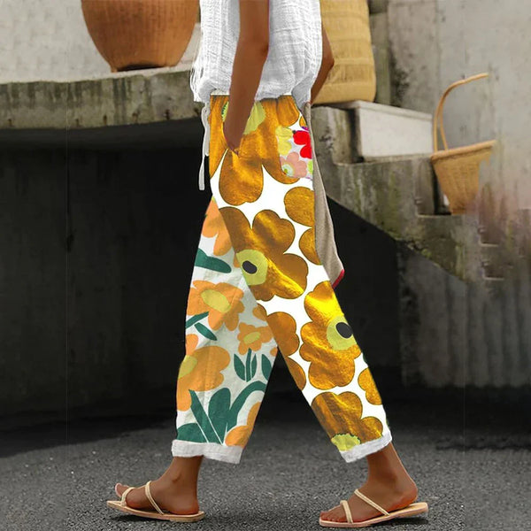 Pamela® |Green trousers with fresh floral print