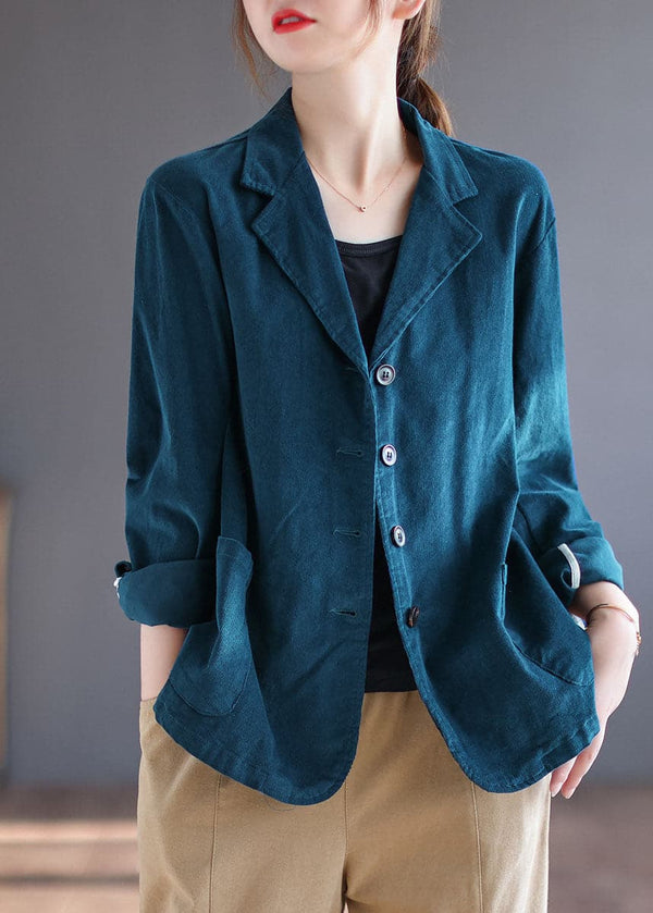 Fashion Blue PeterPan Collar Pockets Button Patchwork Fall Corduroy Coat GK-CTS211012