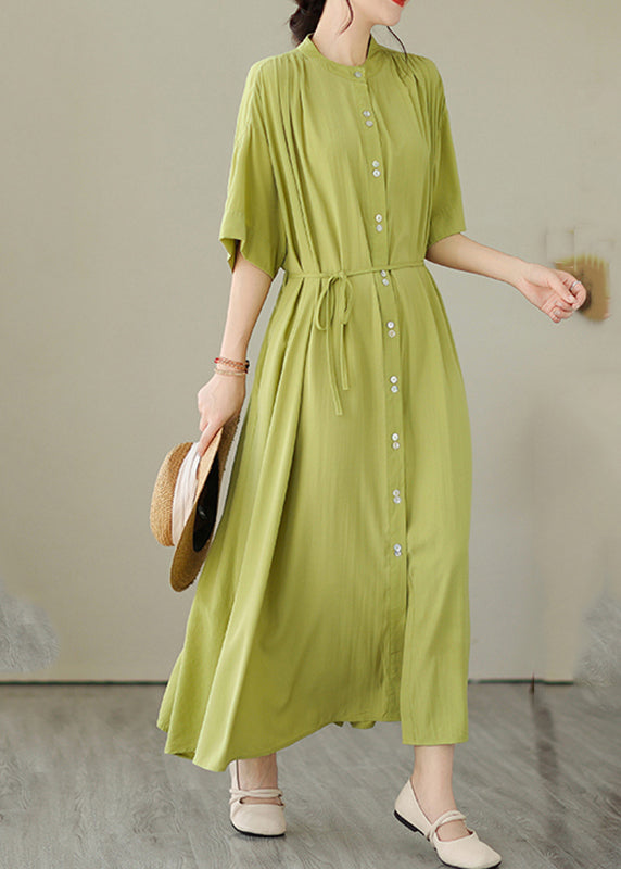 Ema® | Green O-Neck Button Maxi Dresses Summer GH1032