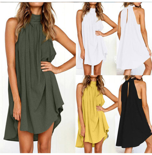 Kylie® | Backless halterneck dress with high-low hemline