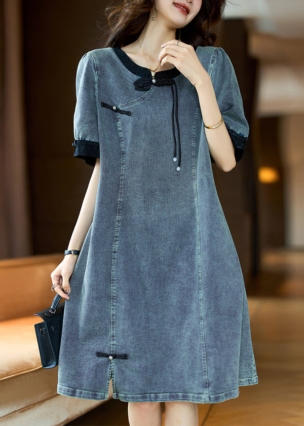 Madelline® | Loose Black O Neck Button Patchwork Denim Dress Summer