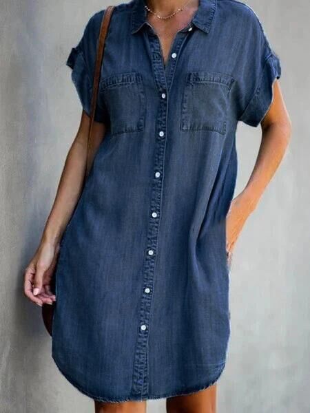 Elikah® | Medium length dress in plain denim