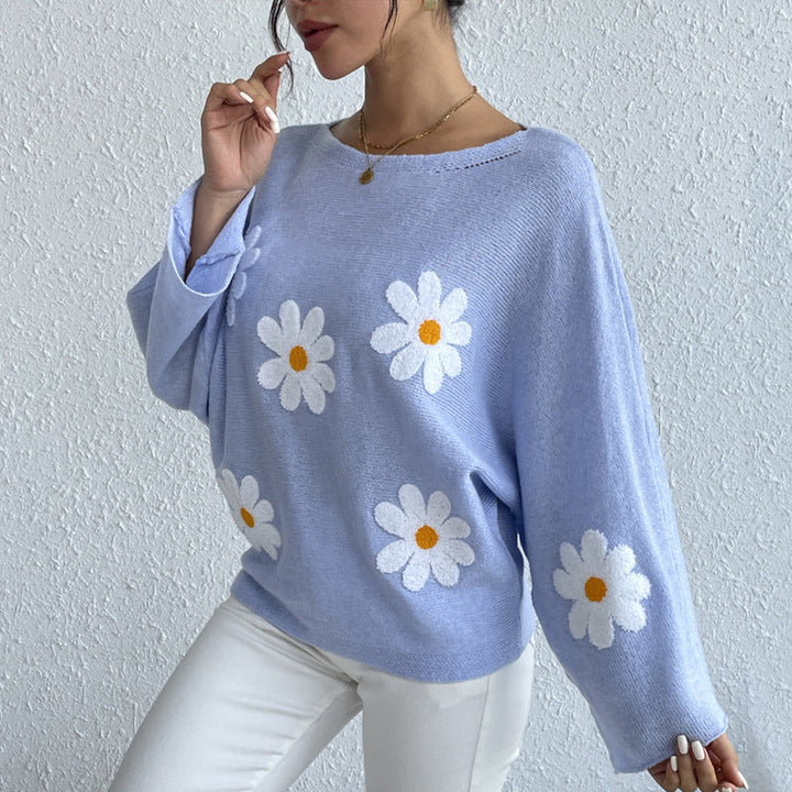 Casual Off The Shoulder Knitted Pullover Sweaters-Shirts&Blouses-Blue-S-Free Shipping Leatheretro