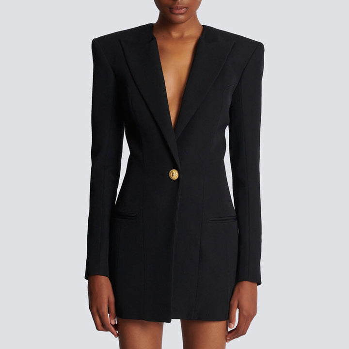 Business Blazer Dress With Ornate Gold Buttons