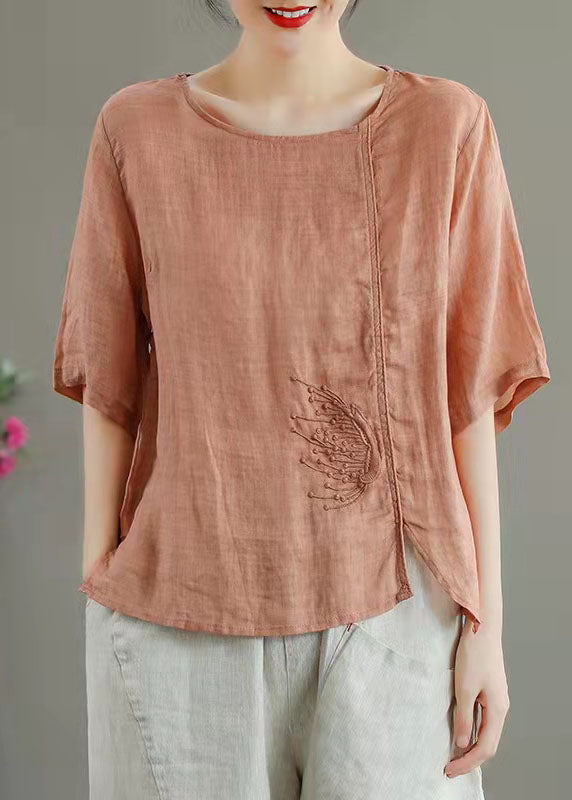 Chloe® | Simple Orange Embroidered Linen Top Summer