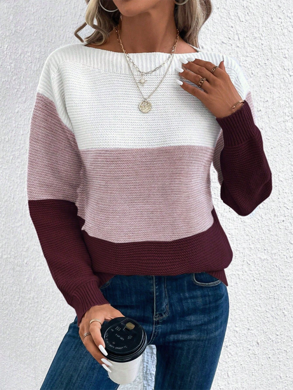 Sweaters- Women’s Cozy Loose-Fit Color-Block Sweater for Autumn Layering- - Pekosa Women Fashion