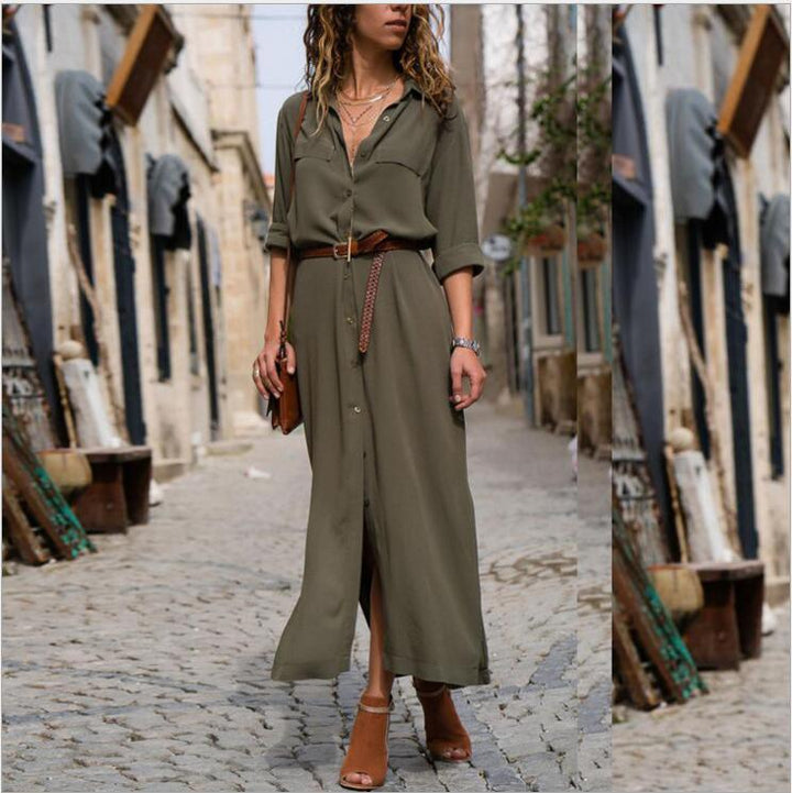 Women's Solid Color Long Sleeve Split Long Skirt