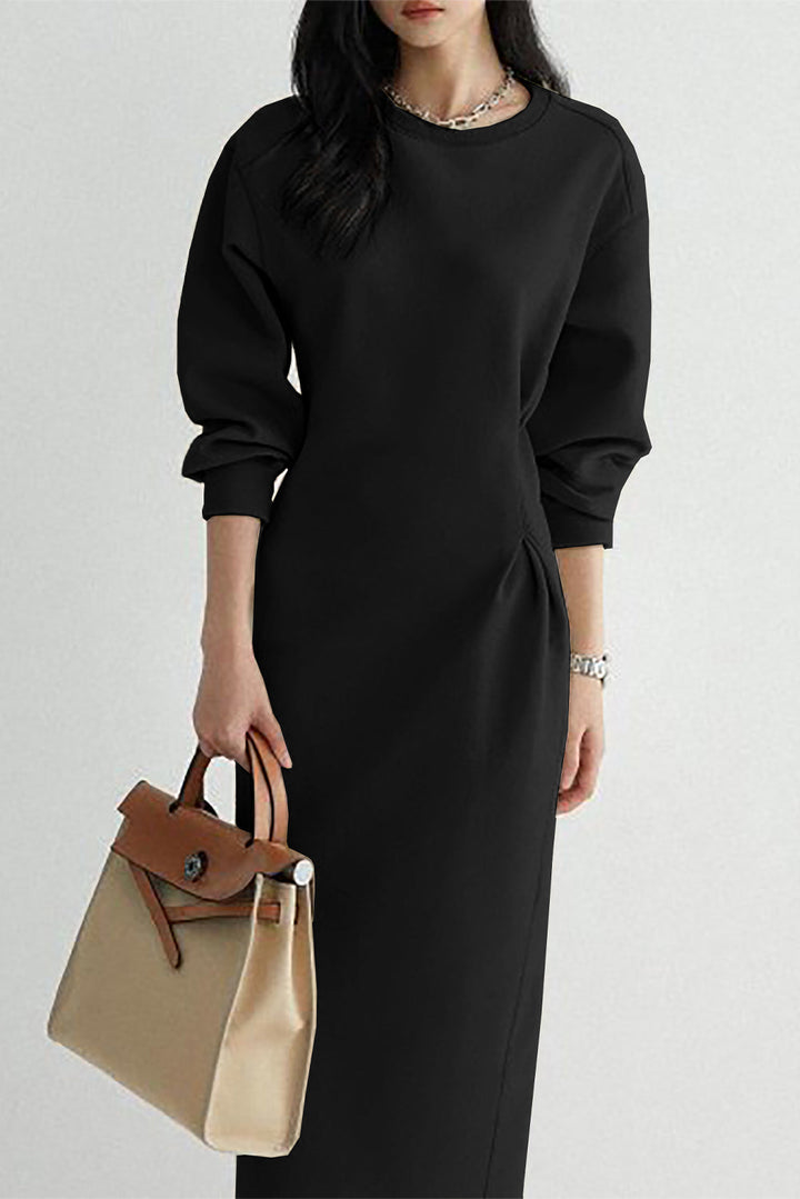 Cinched Waist Long Sleeve Maxi Dress