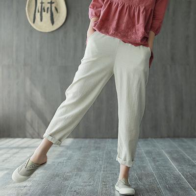 Cotton Llinen Spring Elastic Waist Comfortable Pants