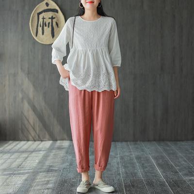 Cotton Llinen Spring Elastic Waist Comfortable Pants