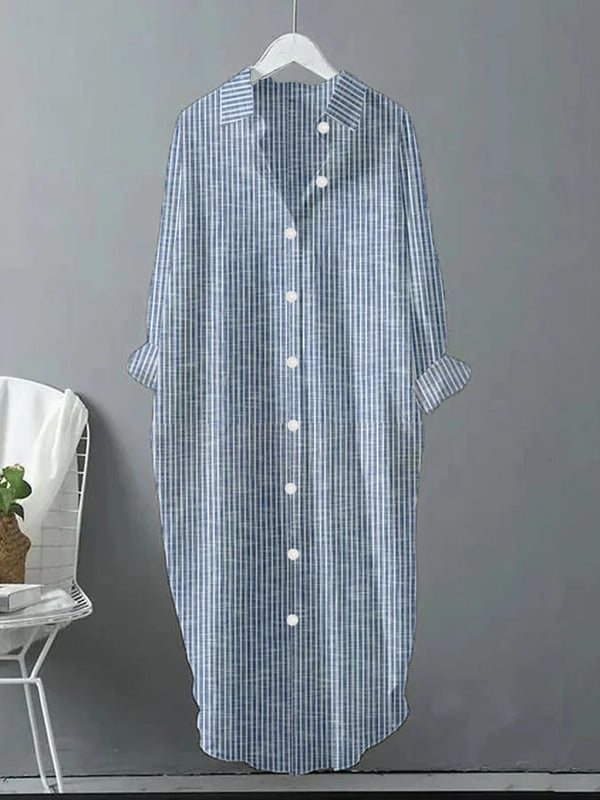 Gemma® | Ladies Retro Striped Design Casual Loose Shirt Dress