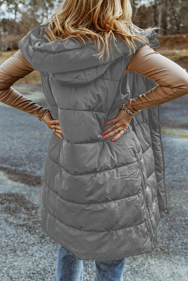 Hooded Long Quilted Vest Coat - Coats - Sunny Angela