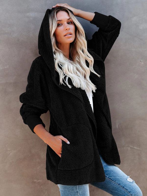 Women’s Open Front Hooded Sherpa Fall Jacket