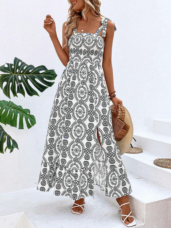 Ivana® | Women's new summer fashionable strap printed sleeveless slit long dress