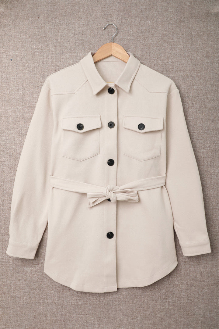 Lapel Button-Down Coat With Chest Pockets - Coats - Sunny Angela