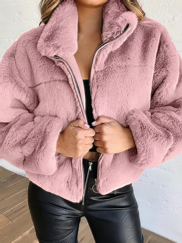 Faux Fur Zip Cardigan Plush Coat