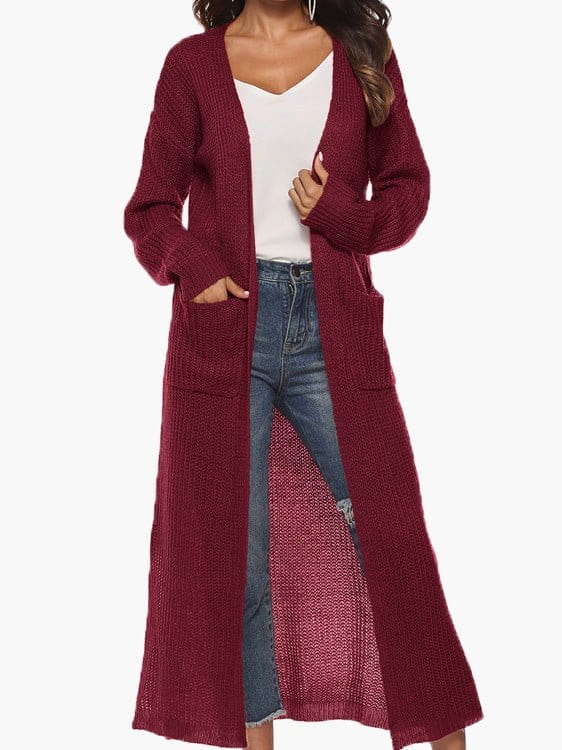 MsDressly Cardigans Solid Pocket Slit Long Sweater Cardigan CAR2209261272BLAS