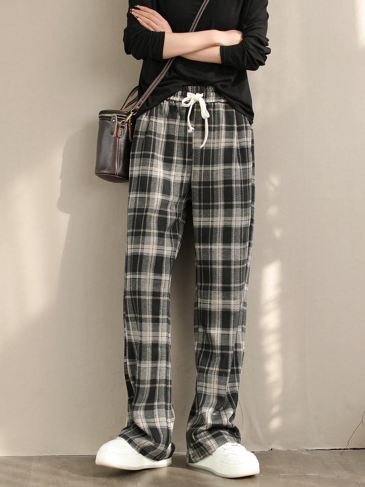 Spring Casual Minimalist Cotton Plaid Pants