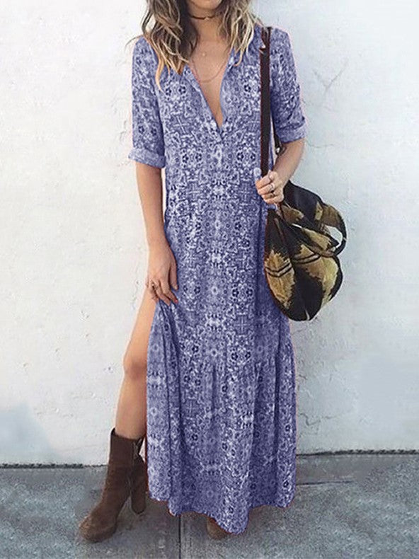 Alison® | Printed Long Sleeve Split Dress