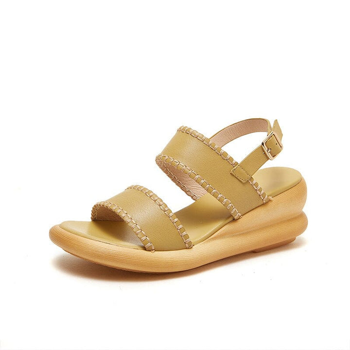 Women Retro Leather Summer Wedge Sandals