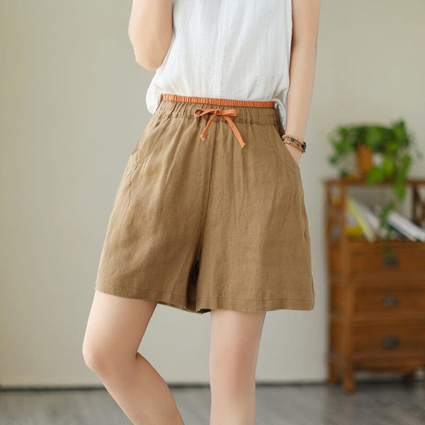 Women Summer Minimalist Linen Loose Shorts