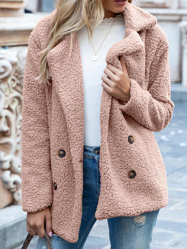 Women's Coats Loose Lapel Button Long Sleeve Fleece Coat - Coats & Jackets - INS | Online Fashion Free Shipping Clothing, Dresses, Tops, Shoes - 23/11/2021 - 30-40 - COA2111231327