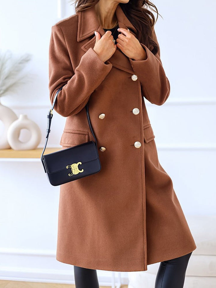 Women's Coats Simple Lapel Double Breasted Woolen Coat - MsDressly