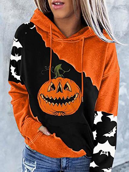 Women's Hoodies Pumpkin Bat Print Pocket Contrast Hoodie - Hoodies - INS | Online Fashion Free Shipping Clothing, Dresses, Tops, Shoes - 02/09/2021 - 20-30 - Category_Hoodies