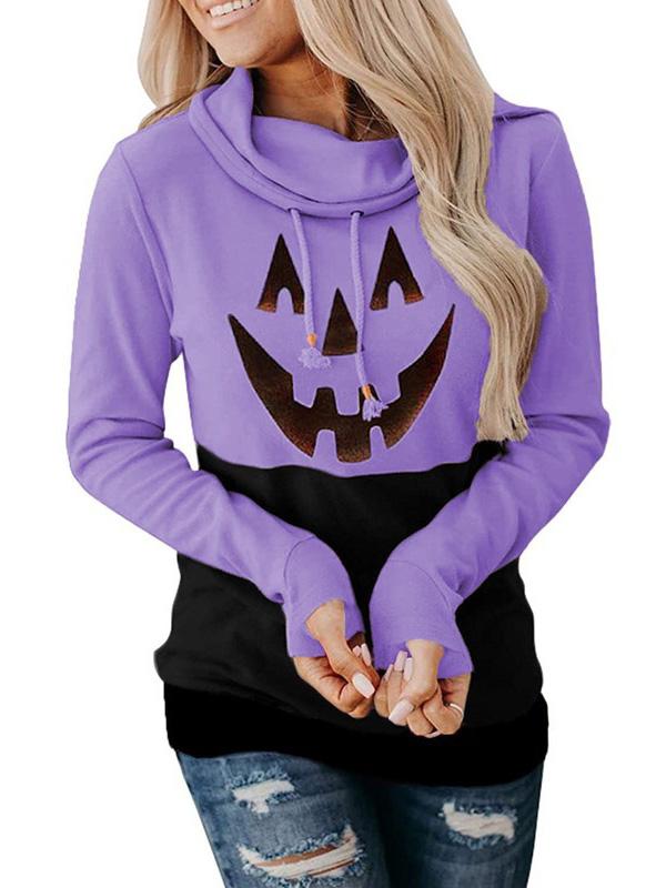 Women's Hoodies Pumpkin Print High Neck Tie Long Sleeve Hoodies - Hoodies - INS | Online Fashion Free Shipping Clothing, Dresses, Tops, Shoes - 10-20 - 24/08/2021 - Category_Hoodies