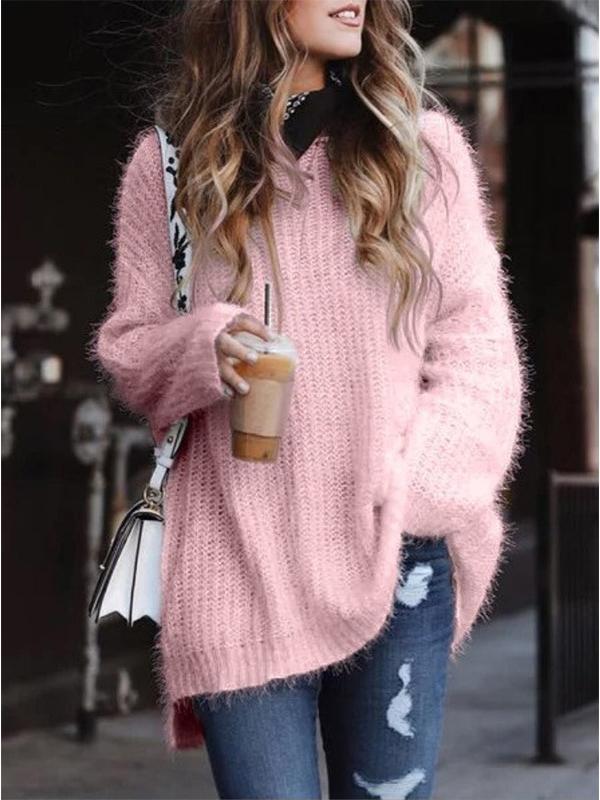 Women's Sweaters Plush Long Sleeve Pullover Knit Sweater - Cardigans & Sweaters - INS | Online Fashion Free Shipping Clothing, Dresses, Tops, Shoes - 27/10/2021 - 30-40 - Cardigans & Sweaters